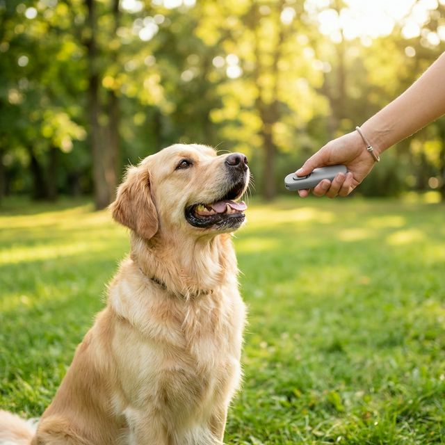 Happy dog with clicker