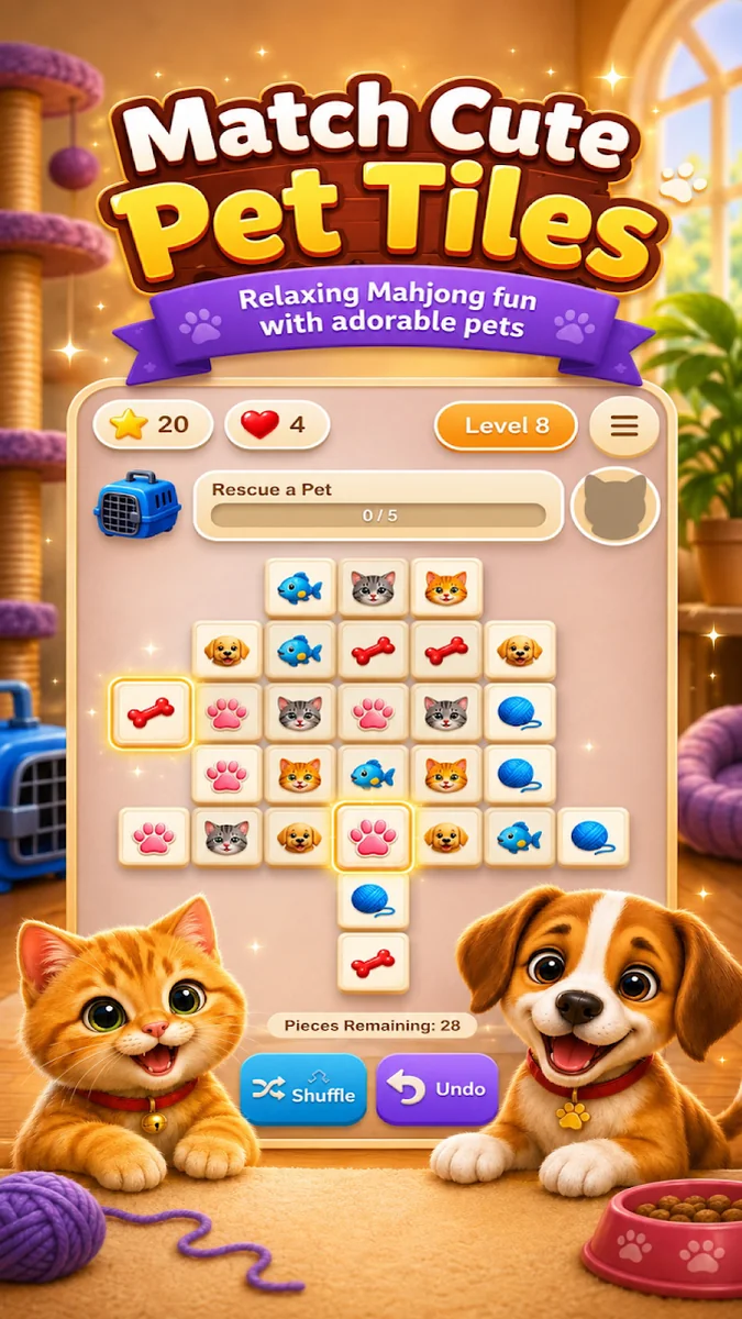 Mahjong Pet Rescue Tile Board